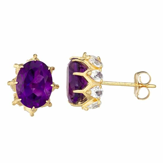 Designs By Gioelli 10k Gold Gemstone Oval Crown Stud Earrings Peridot - Image 3