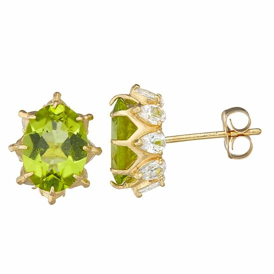Designs By Gioelli 10k Gold Gemstone Oval Crown Stud Earrings Peridot - Image 5