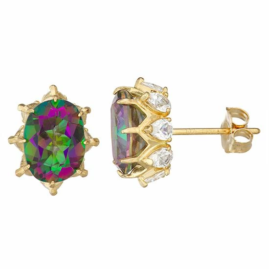 Designs By Gioelli 10k Gold Gemstone Oval Crown Stud Earrings Peridot - Image 8