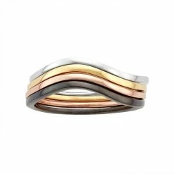 Designs By Gioelli Multi Tone Sterling Silver Swirl Stack Ring Set