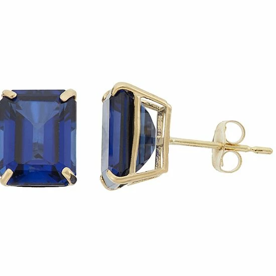Designs By Gioelli 10k Gold Lab-Created Sapphire Emerald Cut Solitaire Stud Earrings 3 Designs By Gioelli 10k Gold Lab-Created Sapphire Emerald Cut Solitaire Stud Earrings