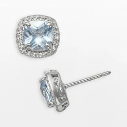 Designs By Gioelli Sterling Silver Lab-Created Aquamarine And Lab-Created White Sapphire Halo Stud Earrings