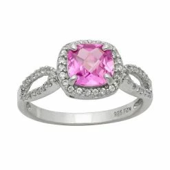 Designs By Gioelli Sterling Silver Lab-Created Pink Sapphire And Lab-Created White Sapphire Halo Ring
